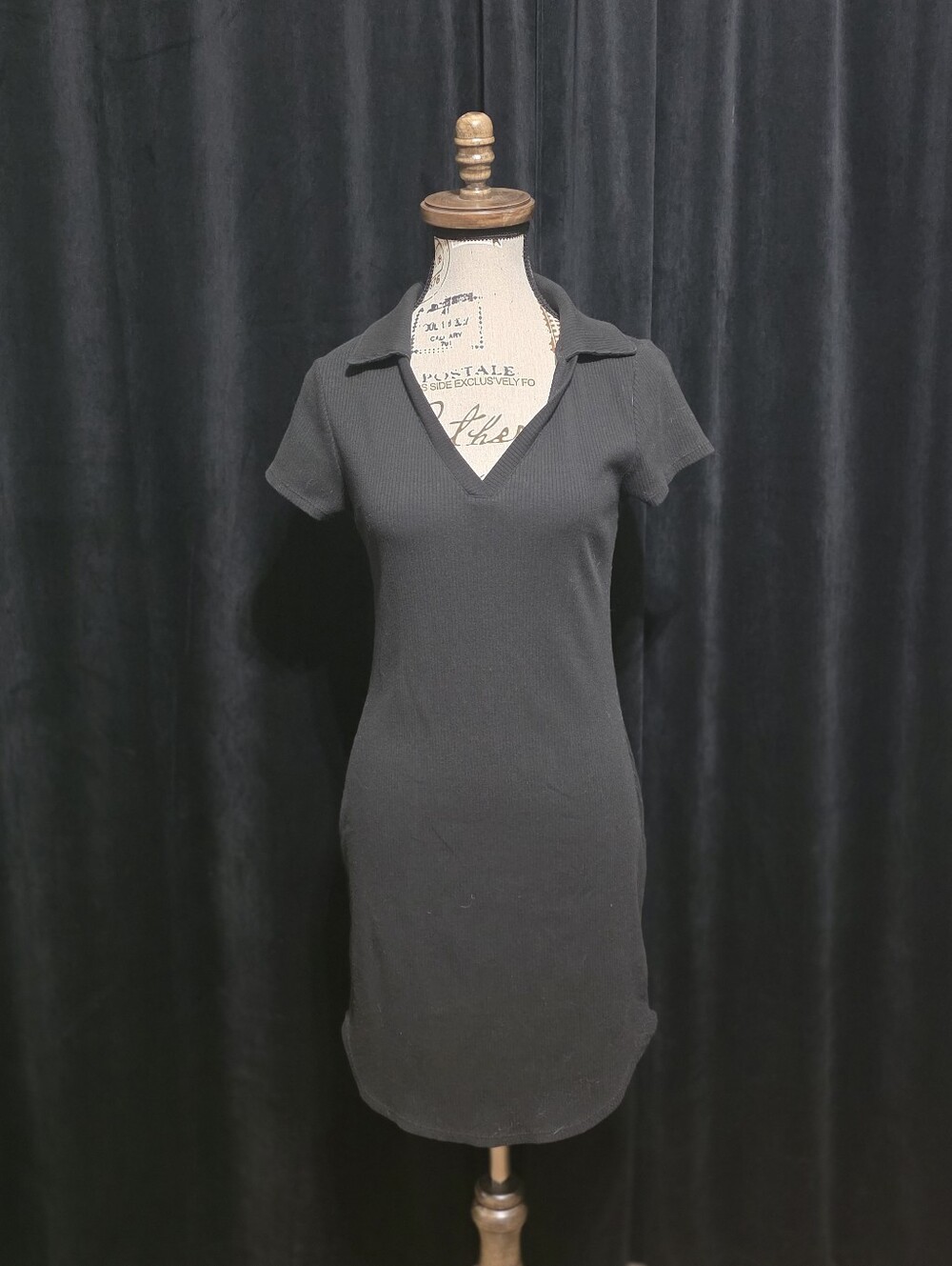 No Boundaries Black Ribbed Polo Mini Dress L 11-13